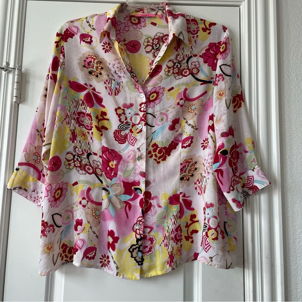 Belissimo Pink Floral Blouse Size 1X - Picture 2 of 10